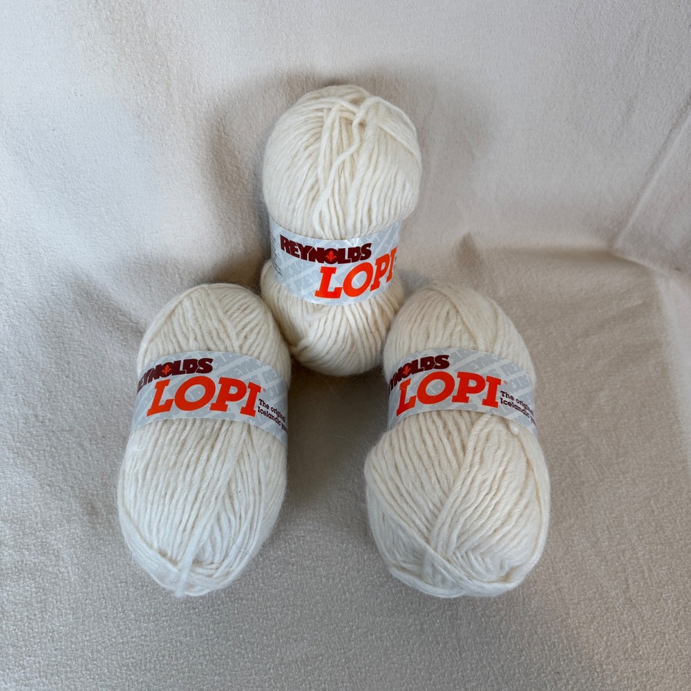 Reynolds Lopi Icelandic Yarn 100% Virgin Wool White Lot of 3 Skeins 0051 0236